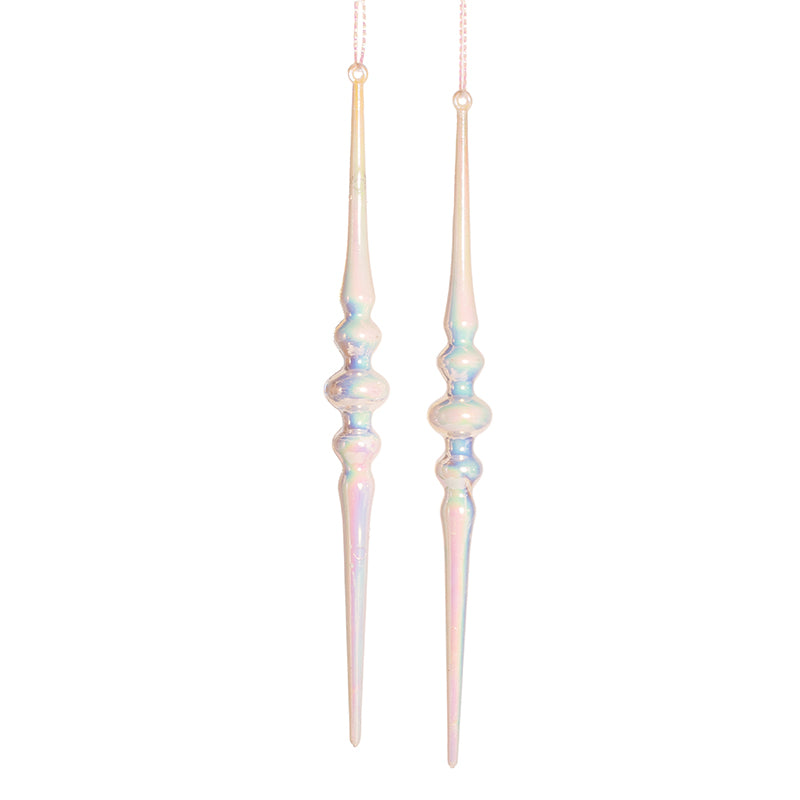 Iridescent Icicle Long Drop Christmas Tree Decoration - Set of 2
