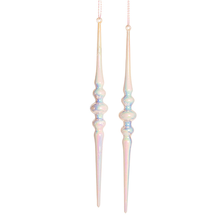 Iridescent Icicle Long Drop Christmas Tree Decoration - Set of 2