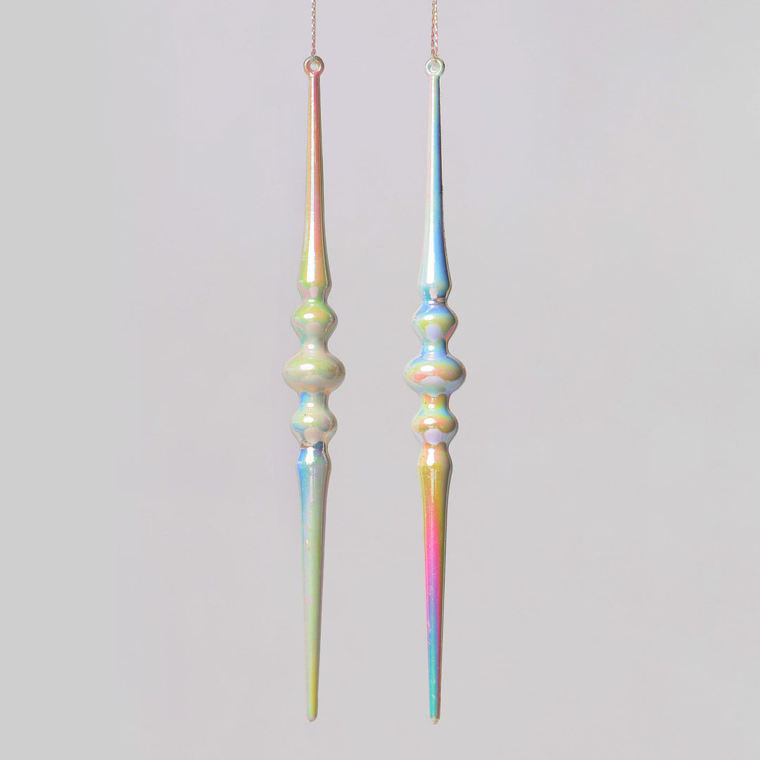 Iridescent Icicle Long Drop Christmas Tree Decoration - Set of 2