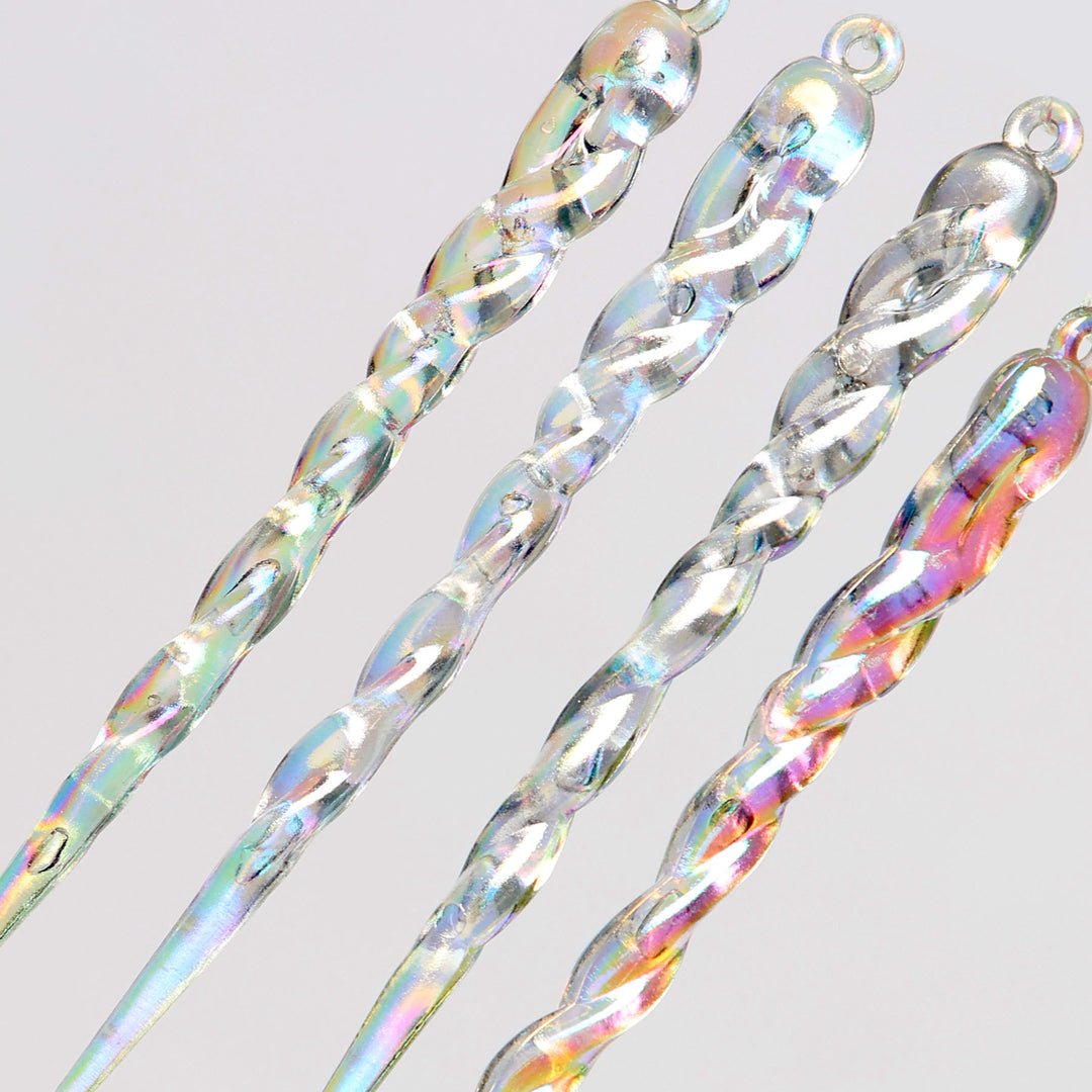 Iridescent Icicle Long Drop Christmas Tree Decoration - Set of 4