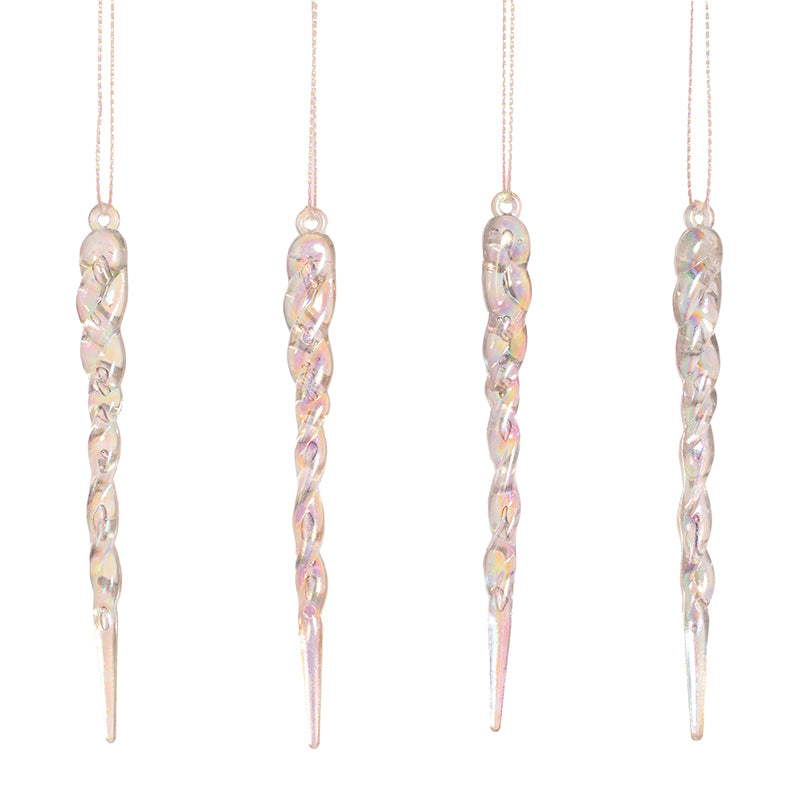 Iridescent Icicle Long Drop Christmas Tree Decoration - Set of 4