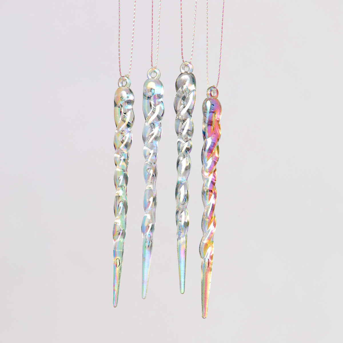 Iridescent Icicle Long Drop Christmas Tree Decoration - Set of 4