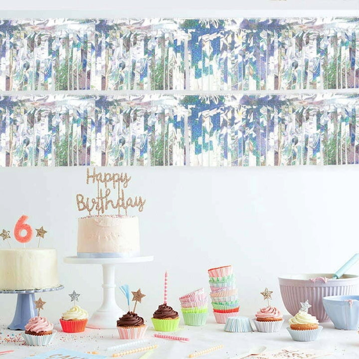 Iridescent Silver Fringe Table Curtain