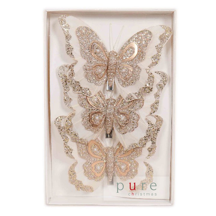 Ivory &amp; Champagne Feather Butterfly Clips - Pack of 3