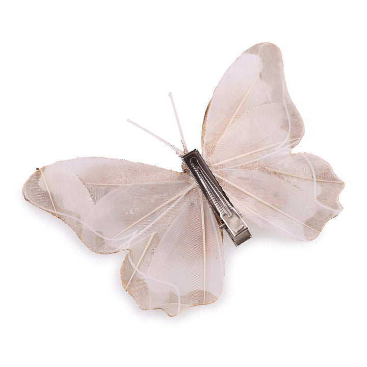 Ivory &amp; Champagne Feather Butterfly Clips - Pack of 3
