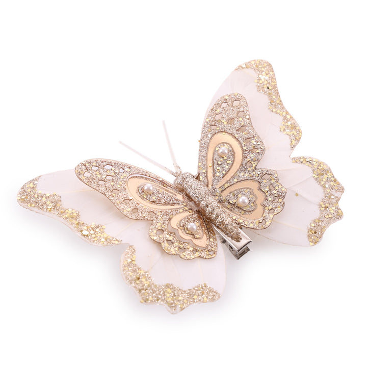 Ivory &amp; Champagne Feather Butterfly Clips - Pack of 3