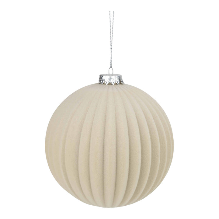 Ivory Flocked Stripe 15cm Bauble