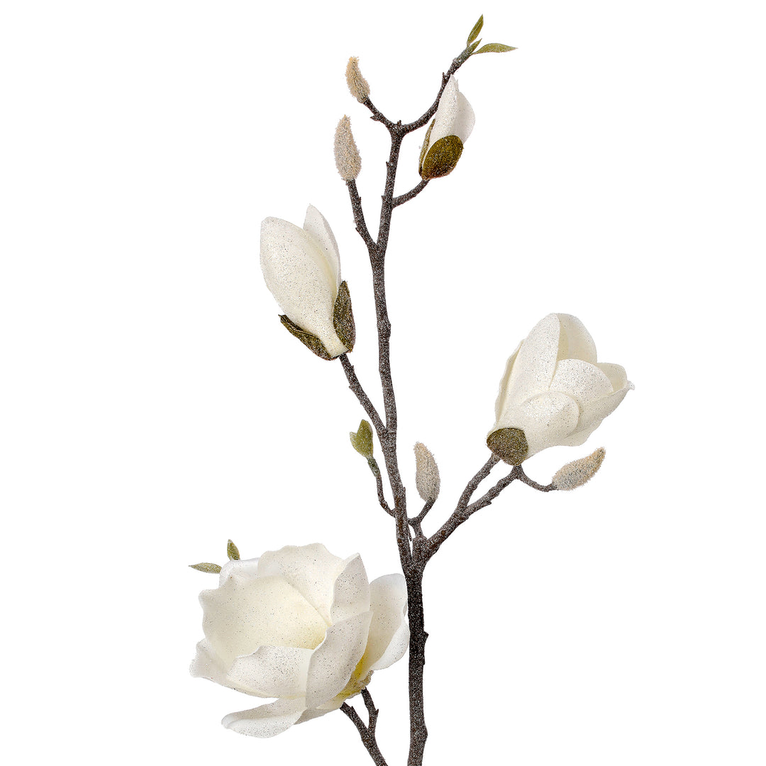 Ivory Frosted Magnolia Branch Spray