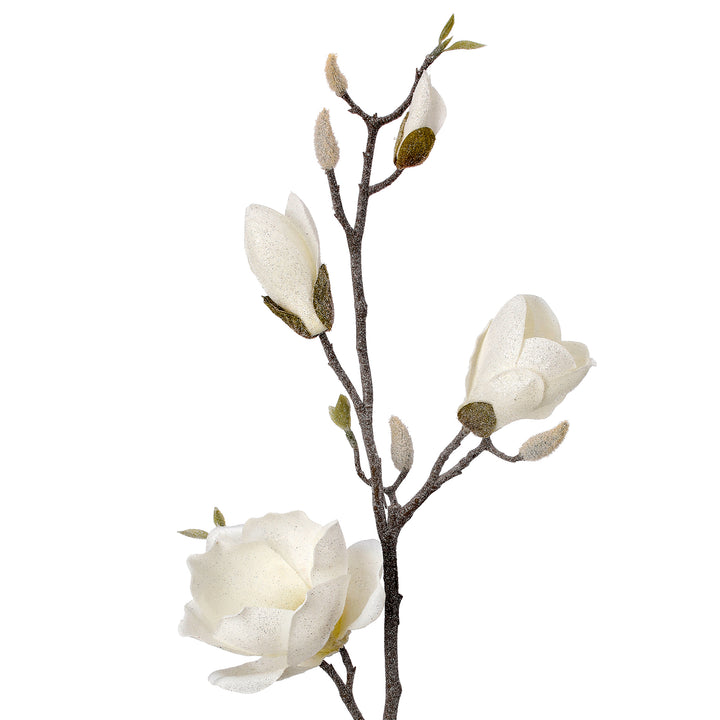 Ivory Frosted Magnolia Branch Spray