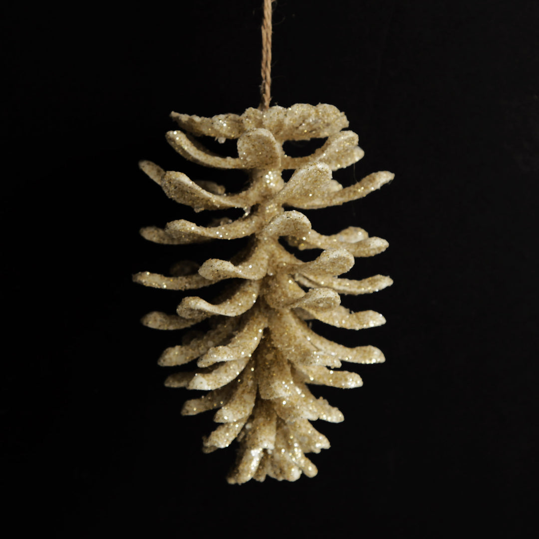 Ivory Glitter Faux Hanging Pinecone