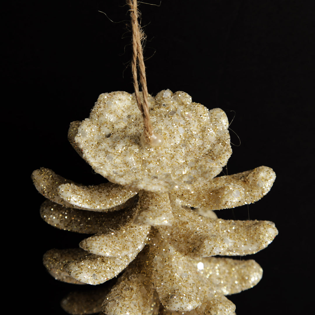 Ivory Glitter Faux Hanging Pinecone