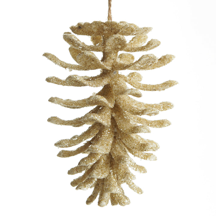 Ivory Glitter Faux Hanging Pinecone
