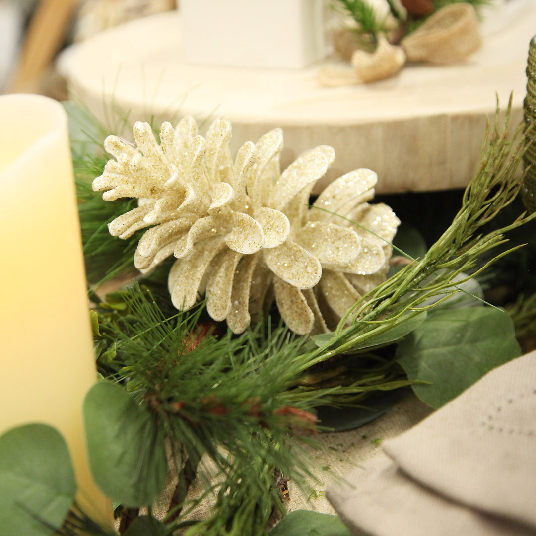 Ivory Glitter Faux Hanging Pinecone