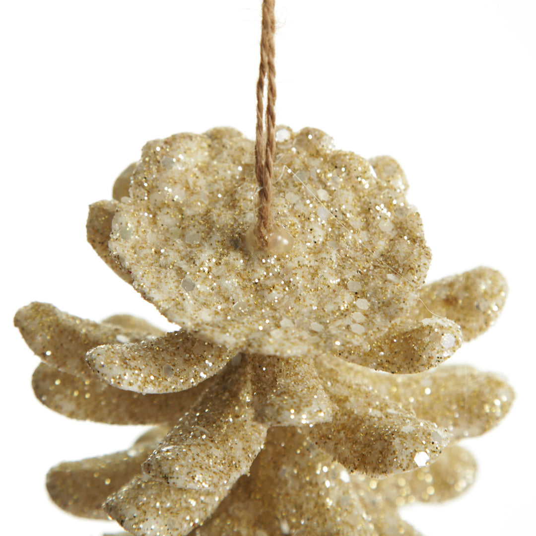 Ivory Glitter Faux Hanging Pinecone