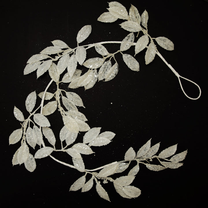 Ivory Leaf Christmas Garland with Sequins