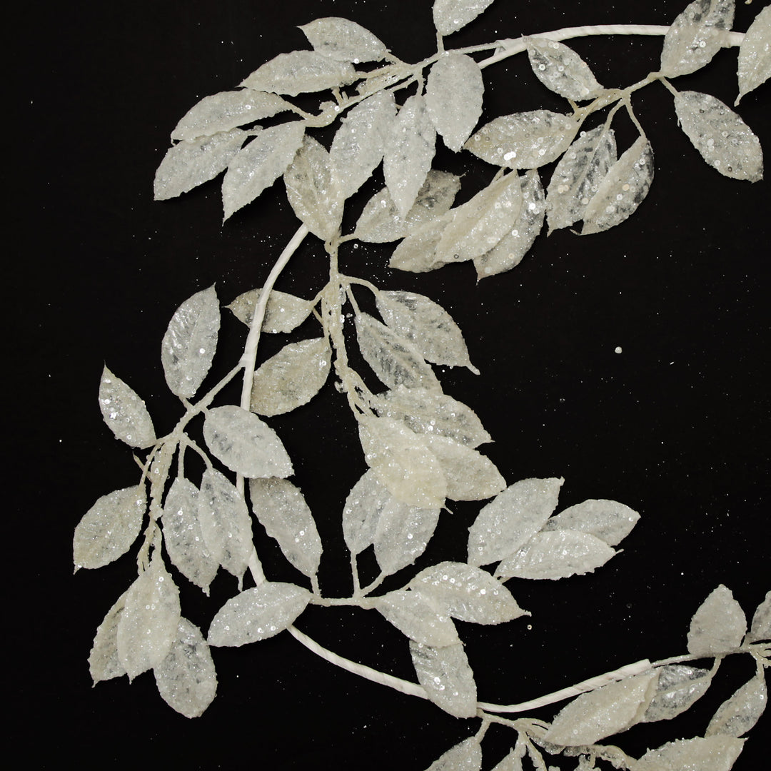 Ivory Leaf Christmas Garland with Sequins