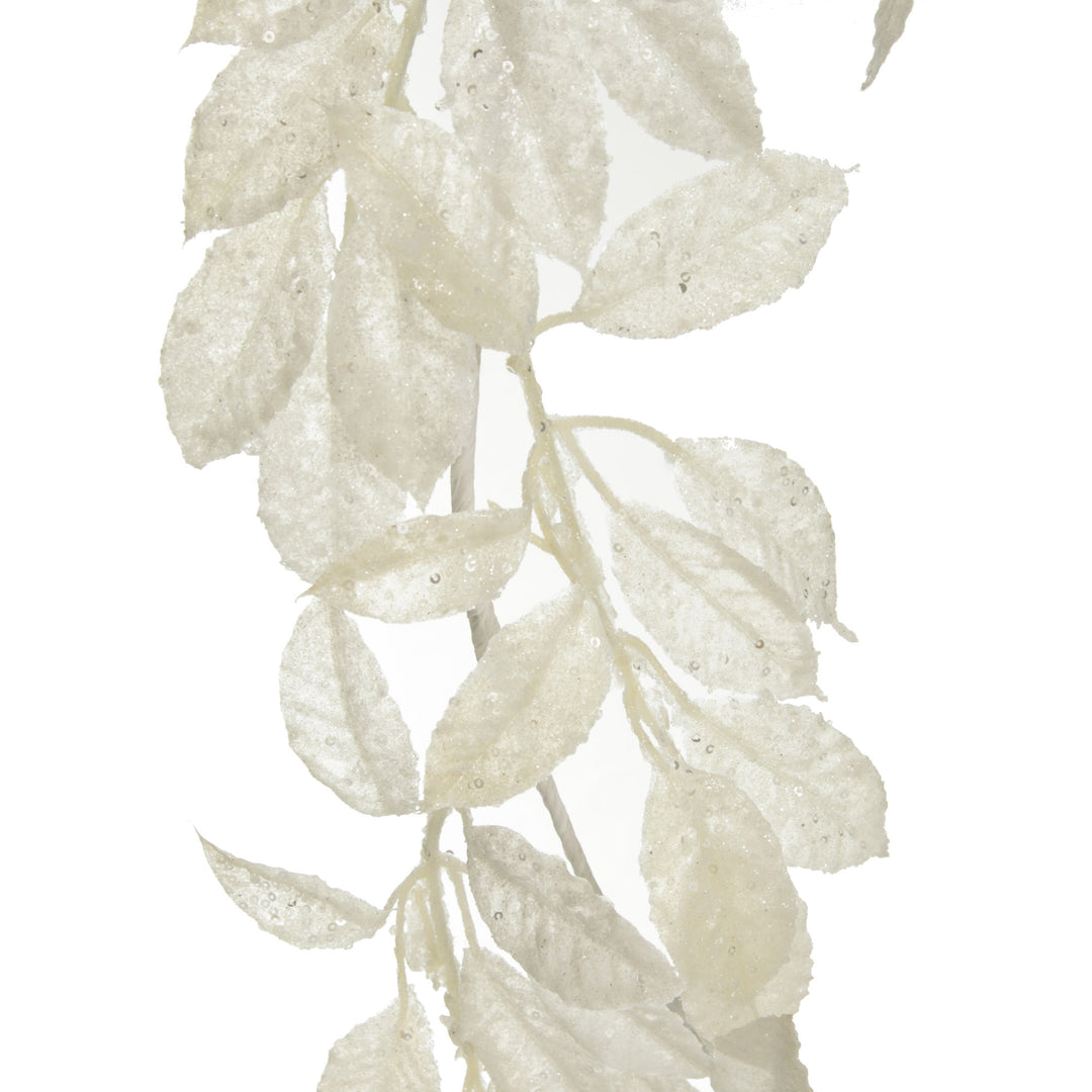 Ivory Leaf Christmas Garland with Sequins