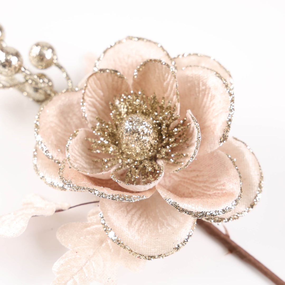 Ivory Magnolia Flower with Silver Glitter Detail Stem