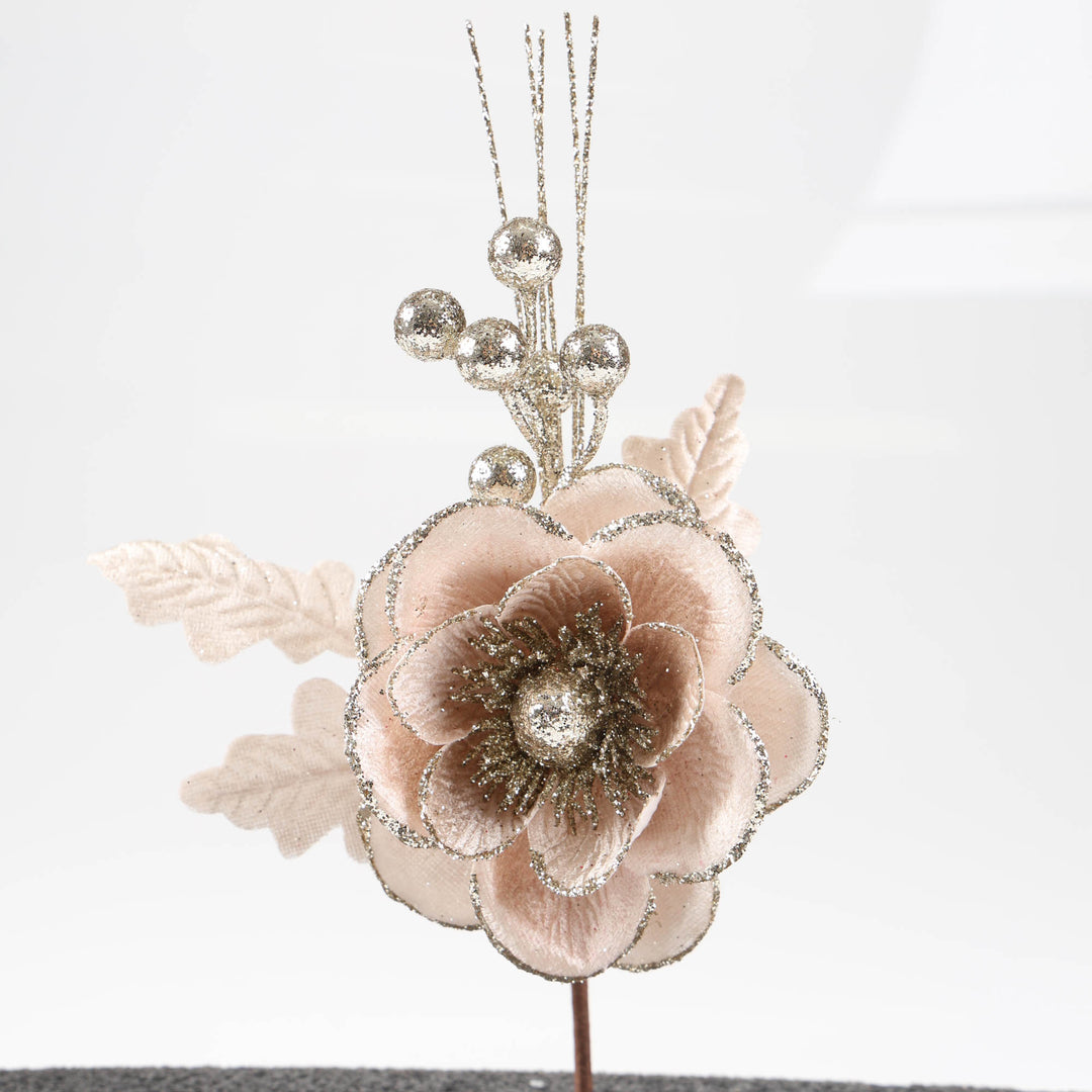 Ivory Magnolia Flower with Silver Glitter Detail Stem