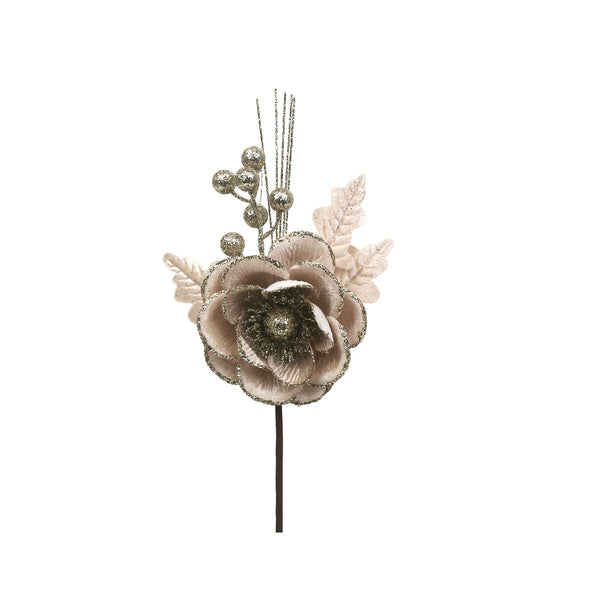 Ivory Magnolia Flower with Silver Glitter Detail Stem