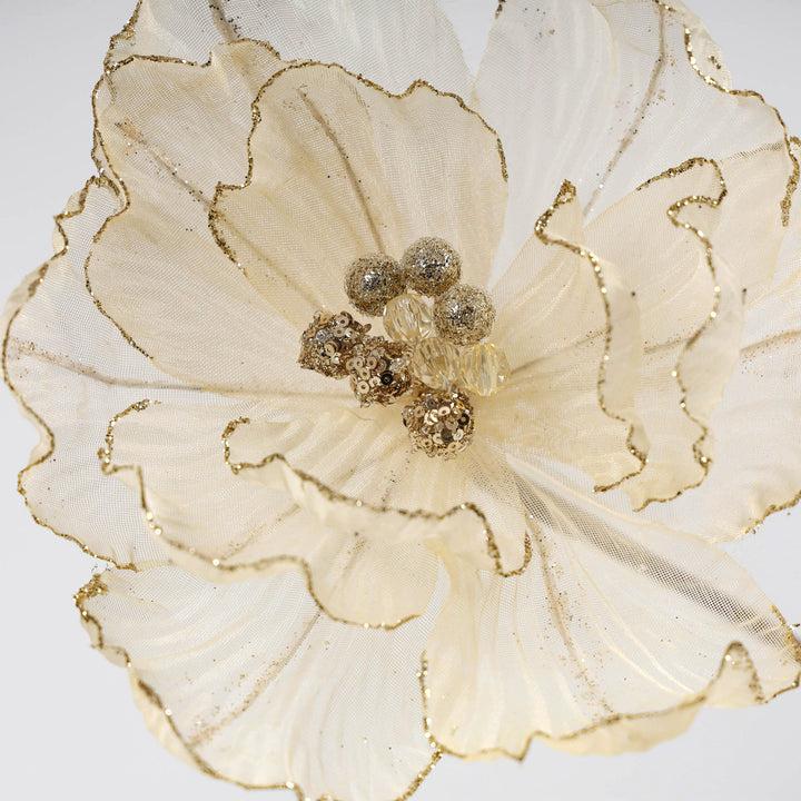 Ivory Magnolia Flower Stem With Glitter Edge 28cm (L)