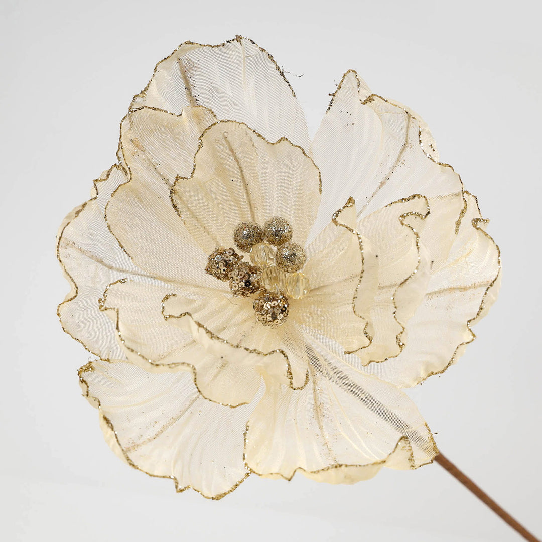 Ivory Magnolia Flower Stem With Glitter Edge 28cm (L)