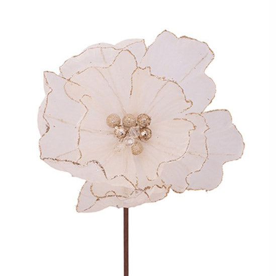 Ivory Magnolia Stem With Glitter Edge 28cm (L)