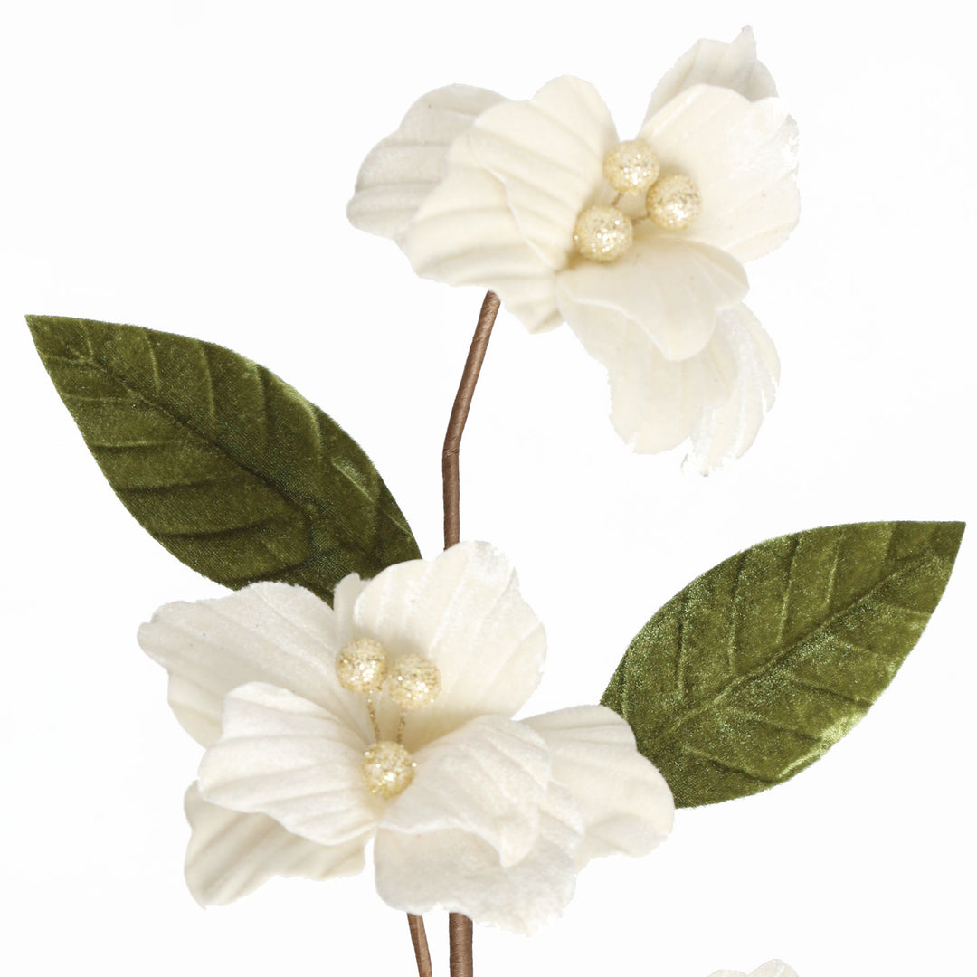 Ivory Velour Magnolia Flowers Branch Spray