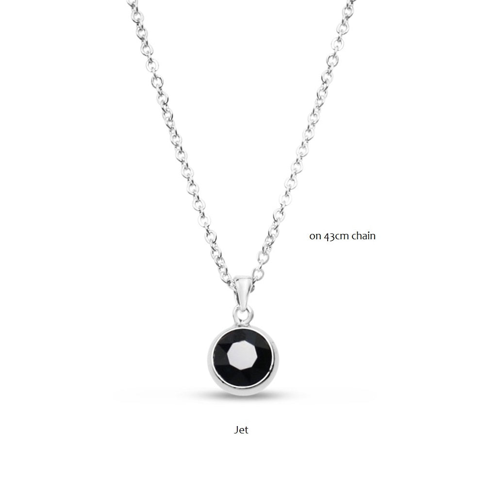 Jet Swarovski Stone in Rhodium - Chain Necklace