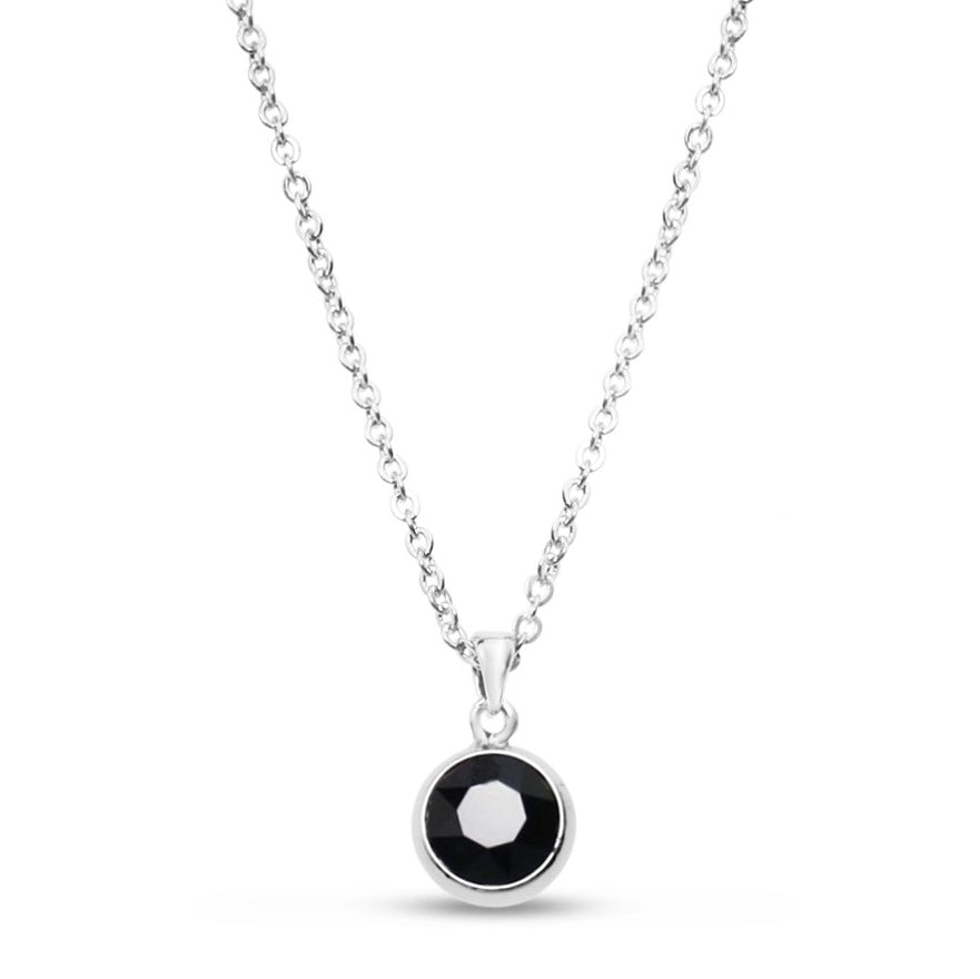 Jet Swarovski Stone in Rhodium - Chain Necklace