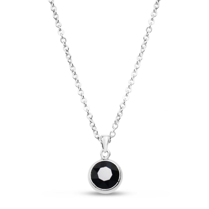 Jet Swarovski Stone in Rhodium - Chain Necklace