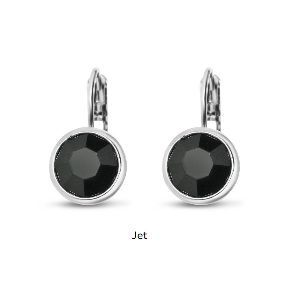 Jet Swarovski Stone in Rhodium - French Clip Earrings