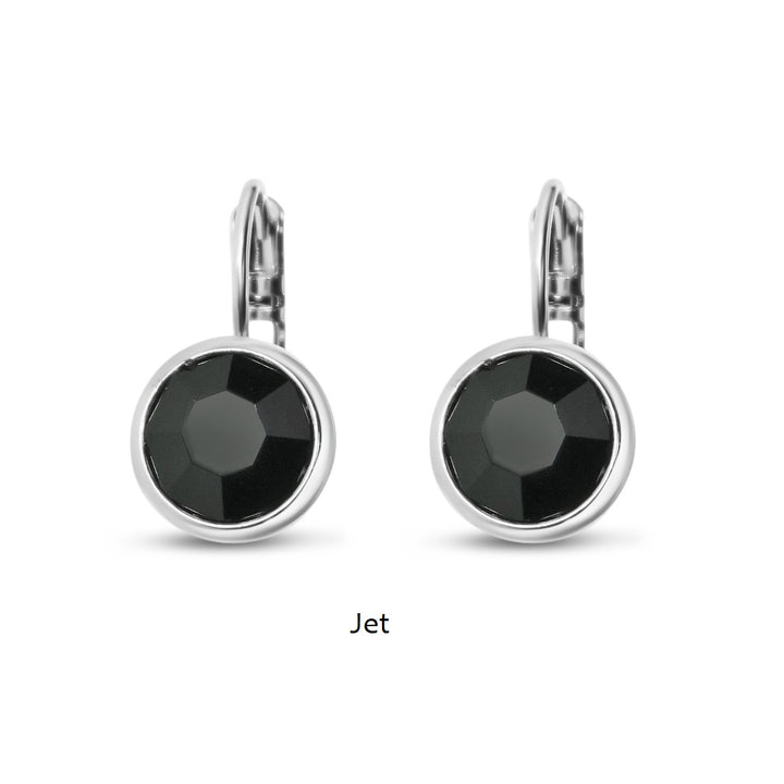 Jet Swarovski Stone in Rhodium - French Clip Earrings