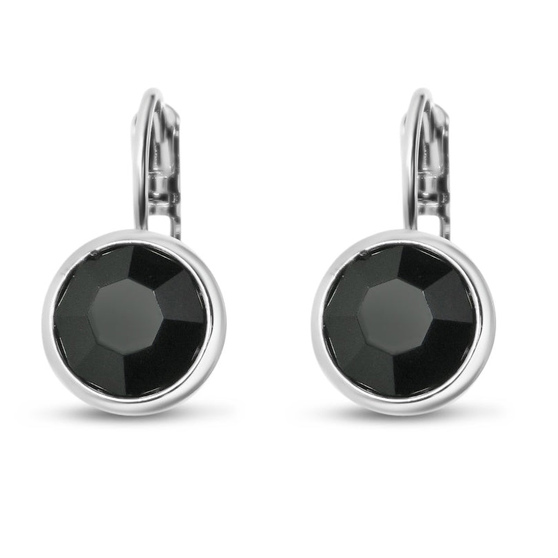 Jet Swarovski Stone in Rhodium - French Clip Earrings
