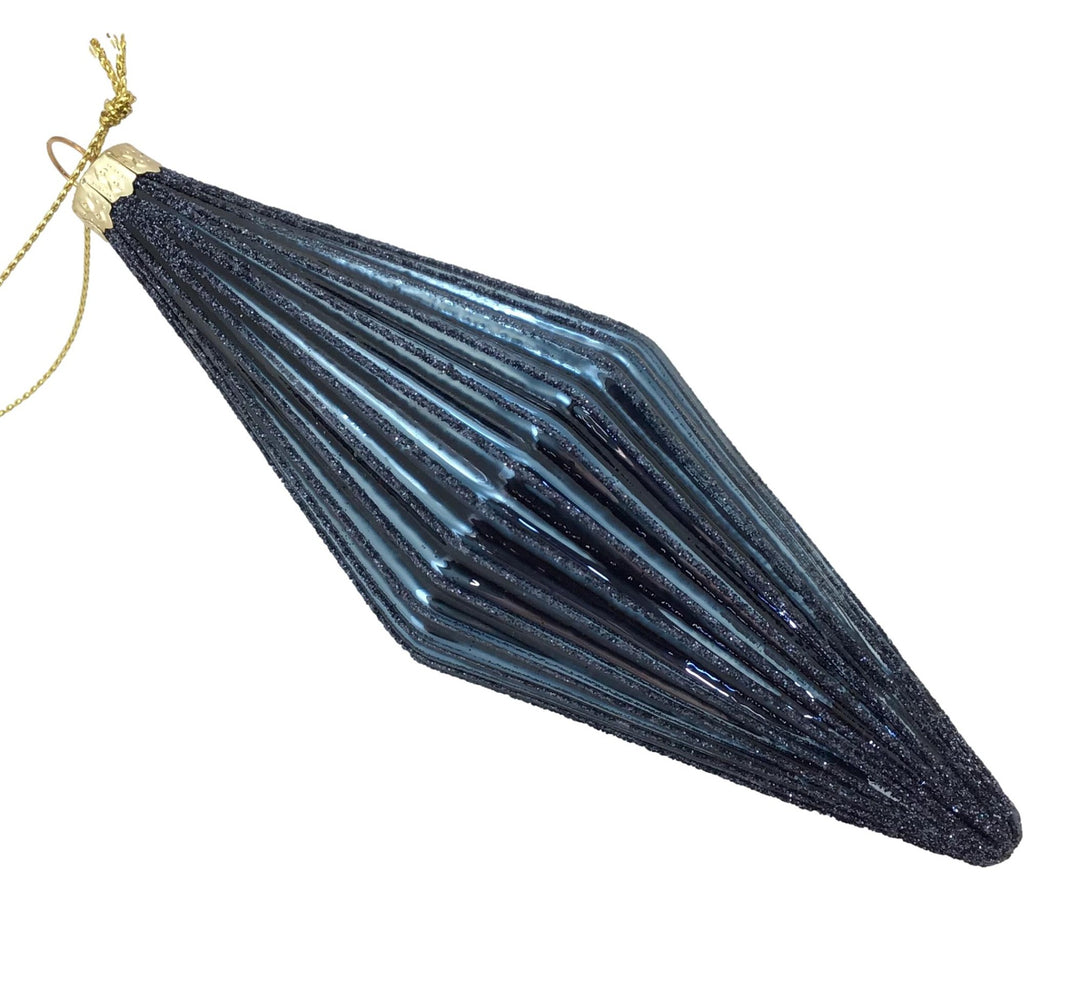 Midnight Blue Ribbed Teardrop Christmas Bauble