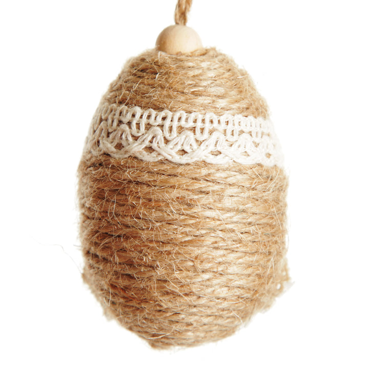 Jute String Egg Decorations with Lace motif - Set of 3