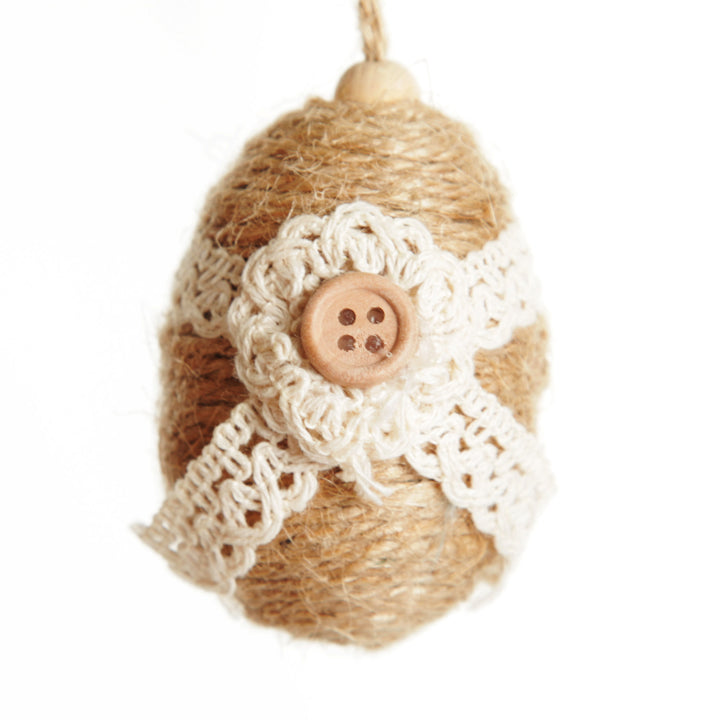 Jute String Egg Decorations with Lace motif - Set of 3