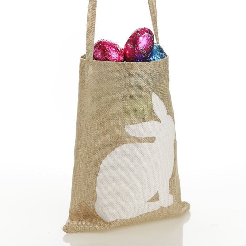 Jute Easter Tote Bag with Printed Bunny Design