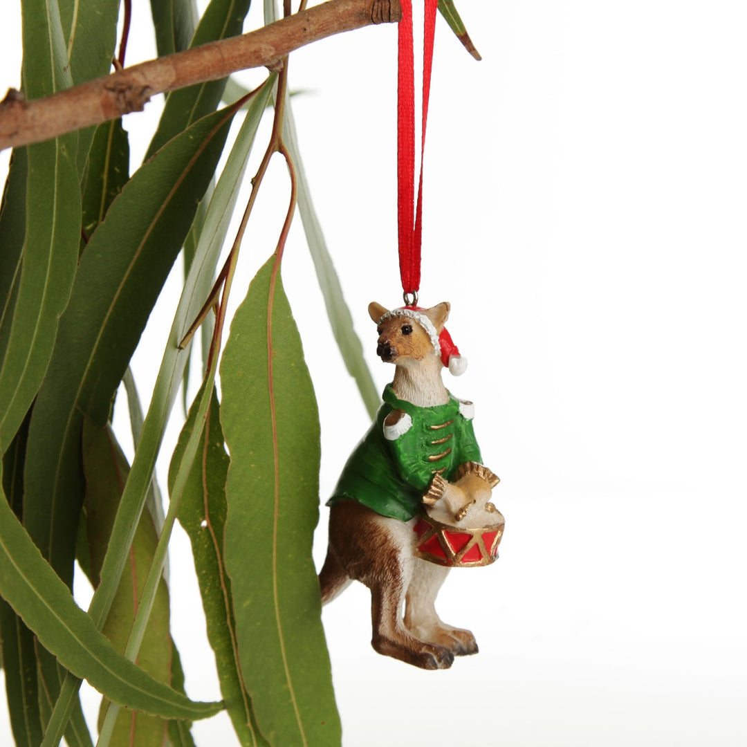 Kangaroo Australiana Christmas Tree Decoration - Green Jacket Hanging detail