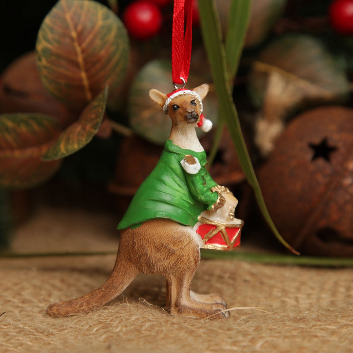 Kangaroo Australiana Christmas Tree Decoration - Green Jacket