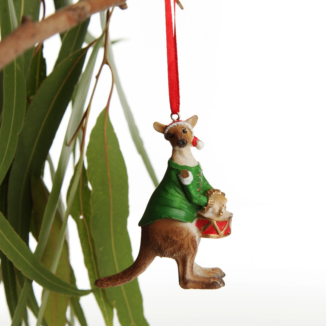 Kangaroo Australiana Christmas Tree Decoration - Green Jacket Side Detail