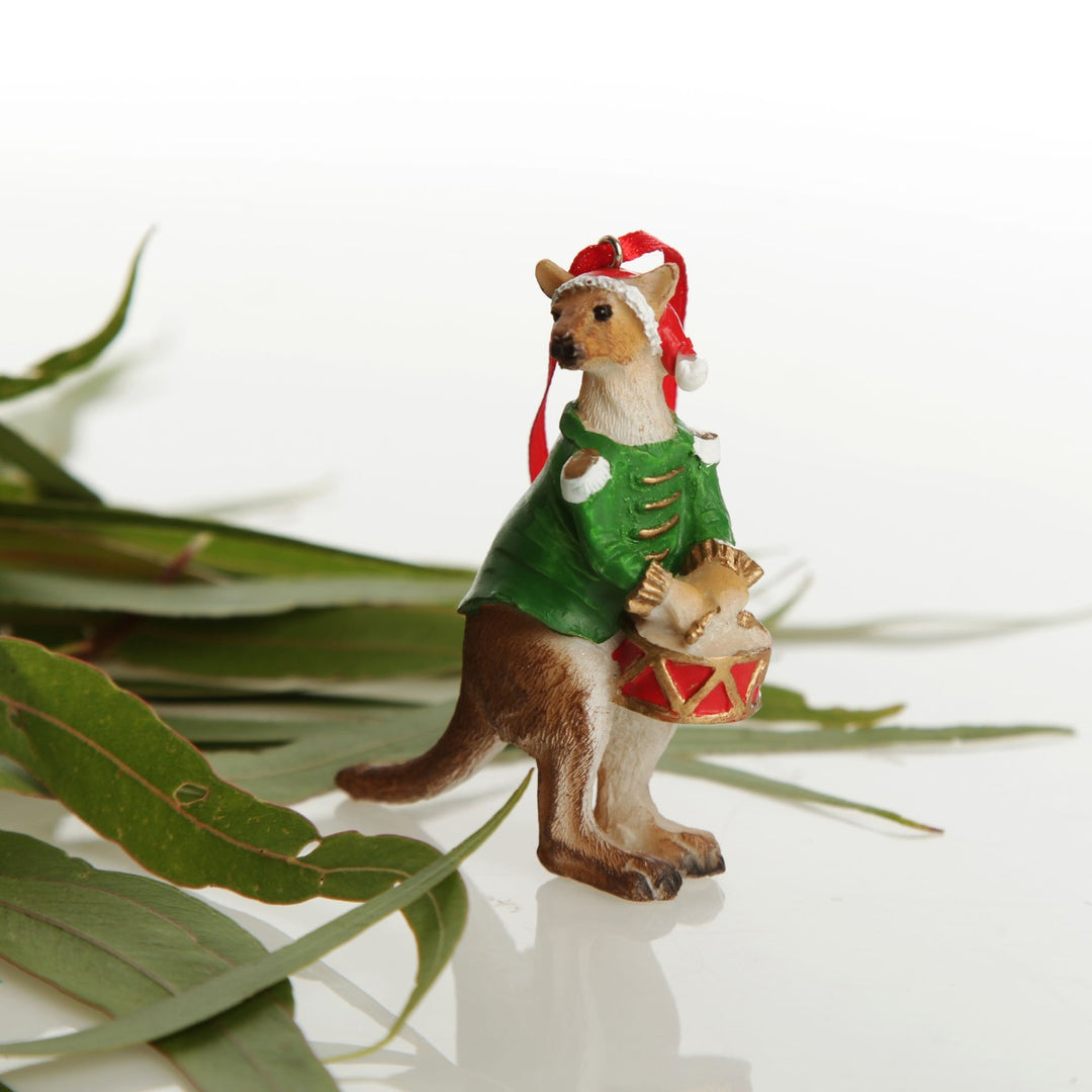 Kangaroo Australiana Christmas Tree Decoration - Green Jacket Standing Detail