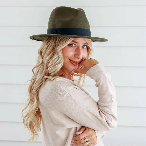 Khaki Soft Wide Band Fedora Hat