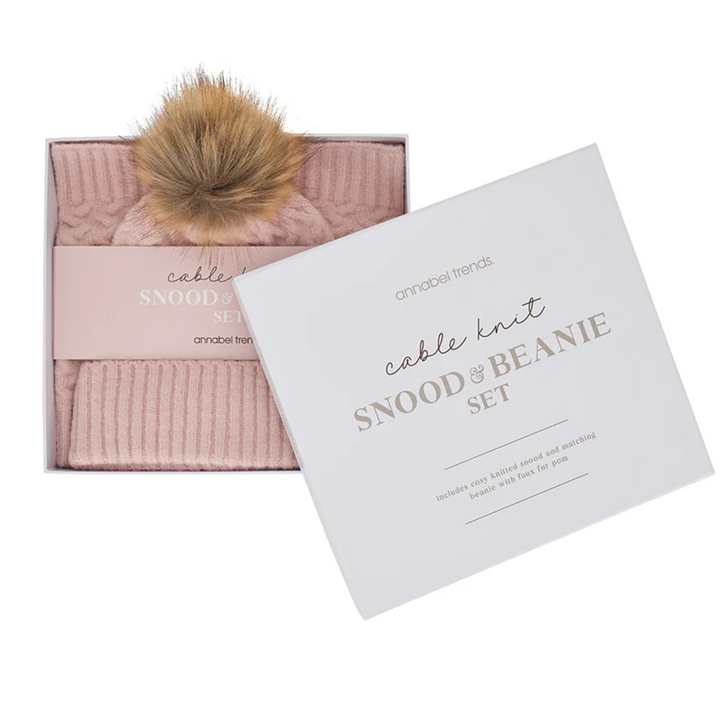 Knit - Snood and Beanie Set - Pink