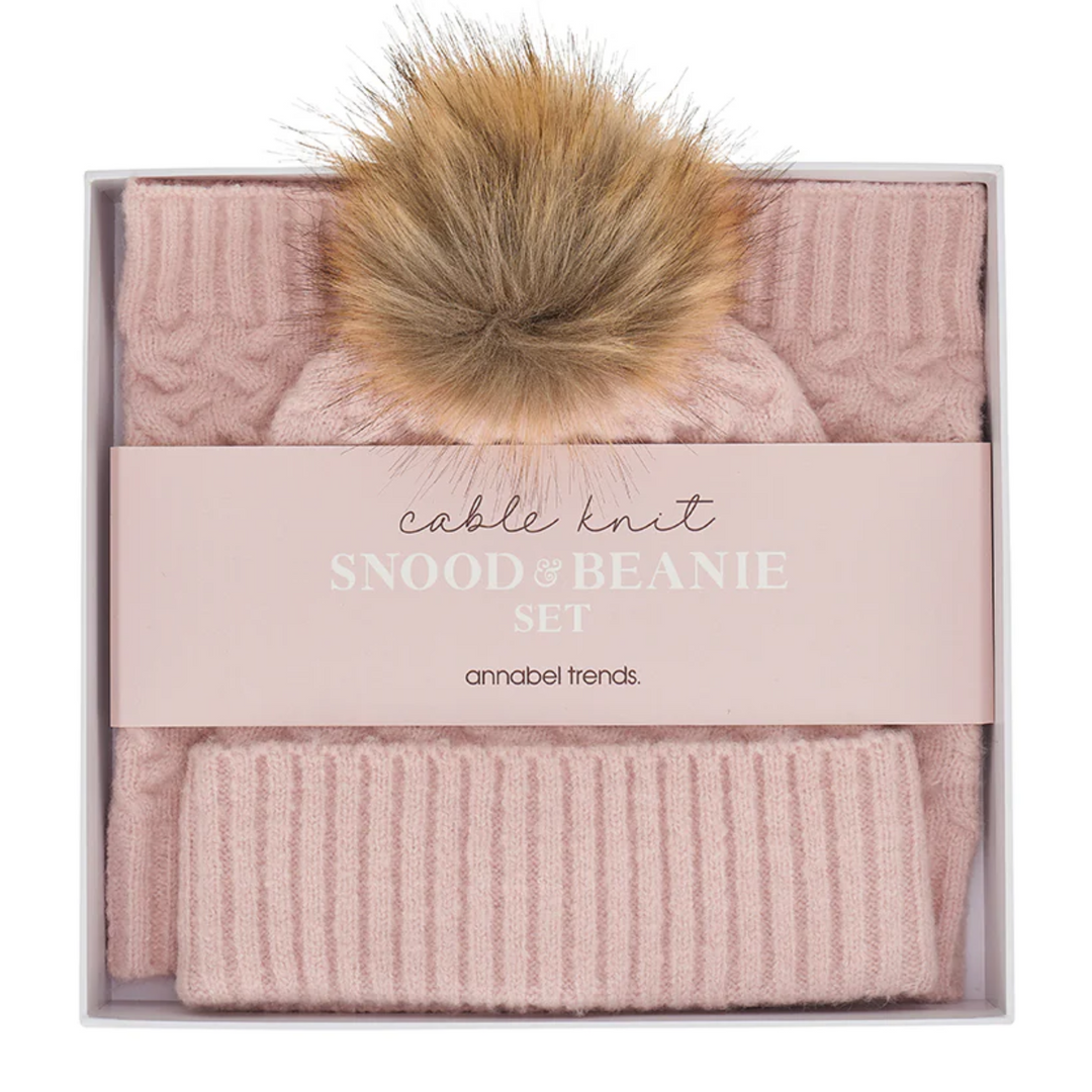 Knit - Snood and Beanie Set - Pink