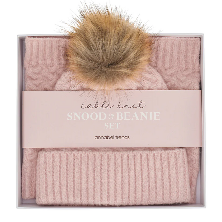 Knit - Snood and Beanie Set - Pink