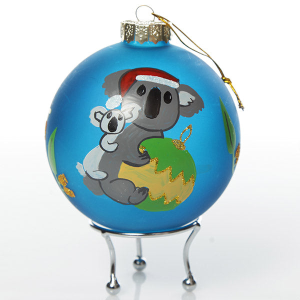  Frosted blue Koala and gumnuts Christmas Bauble