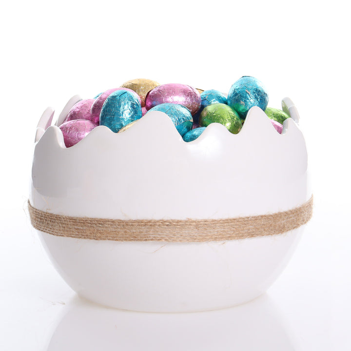 Large Cracked Easter Egg Treat Bowl with Jute Bow