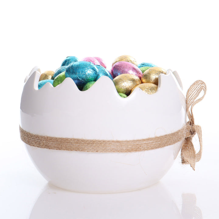 Large Cracked Easter Egg Treat Bowl with Jute Bow