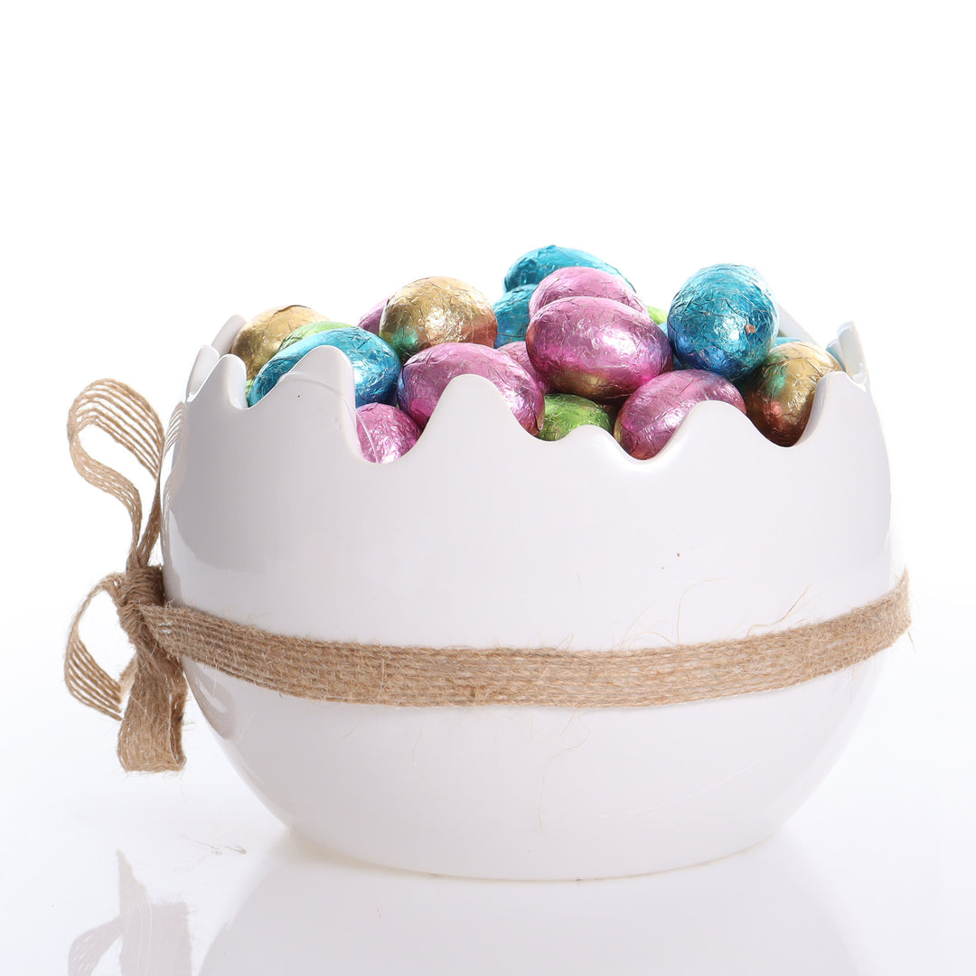 Large Cracked Easter Egg Treat Bowl with Jute Bow